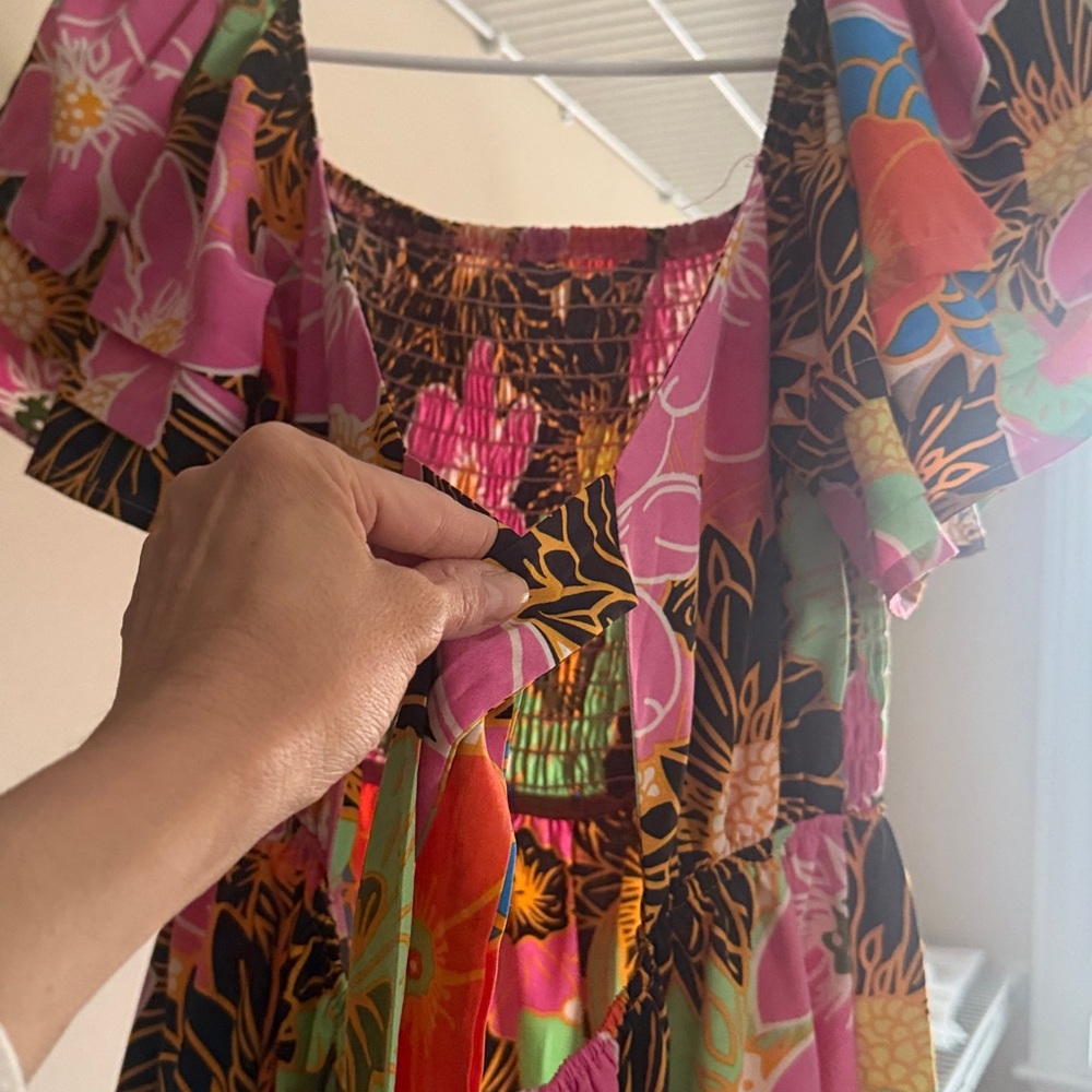 Pinch Floral Midi Dress in Black, Pink, Green, Orange - Picture 3 of 4